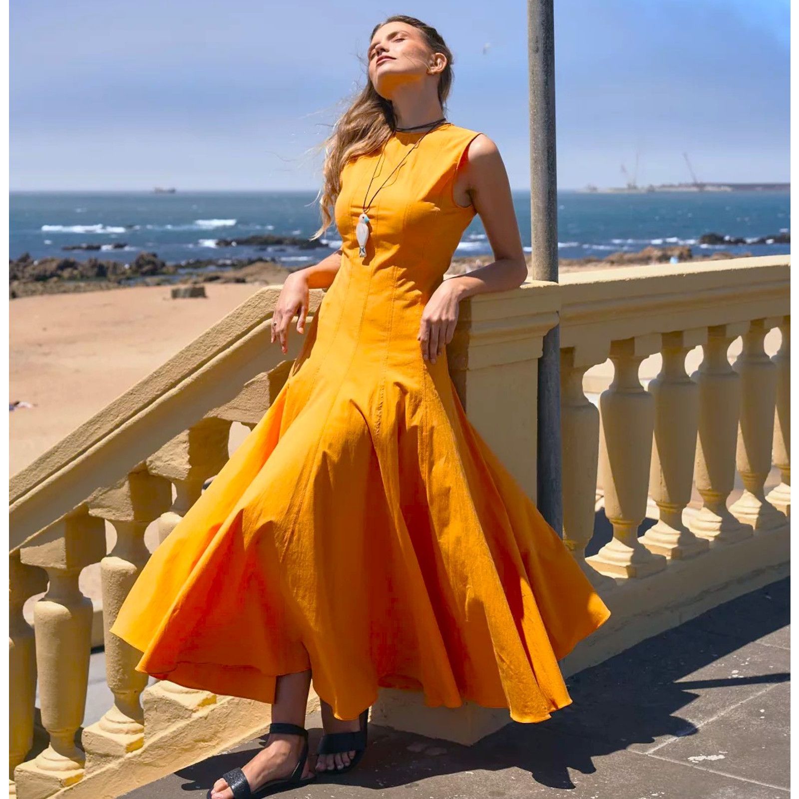 Zara ZARA Orange A-Line Midi Dress NWT Size L / US 10 / IT 46 - 11 Thumbnail