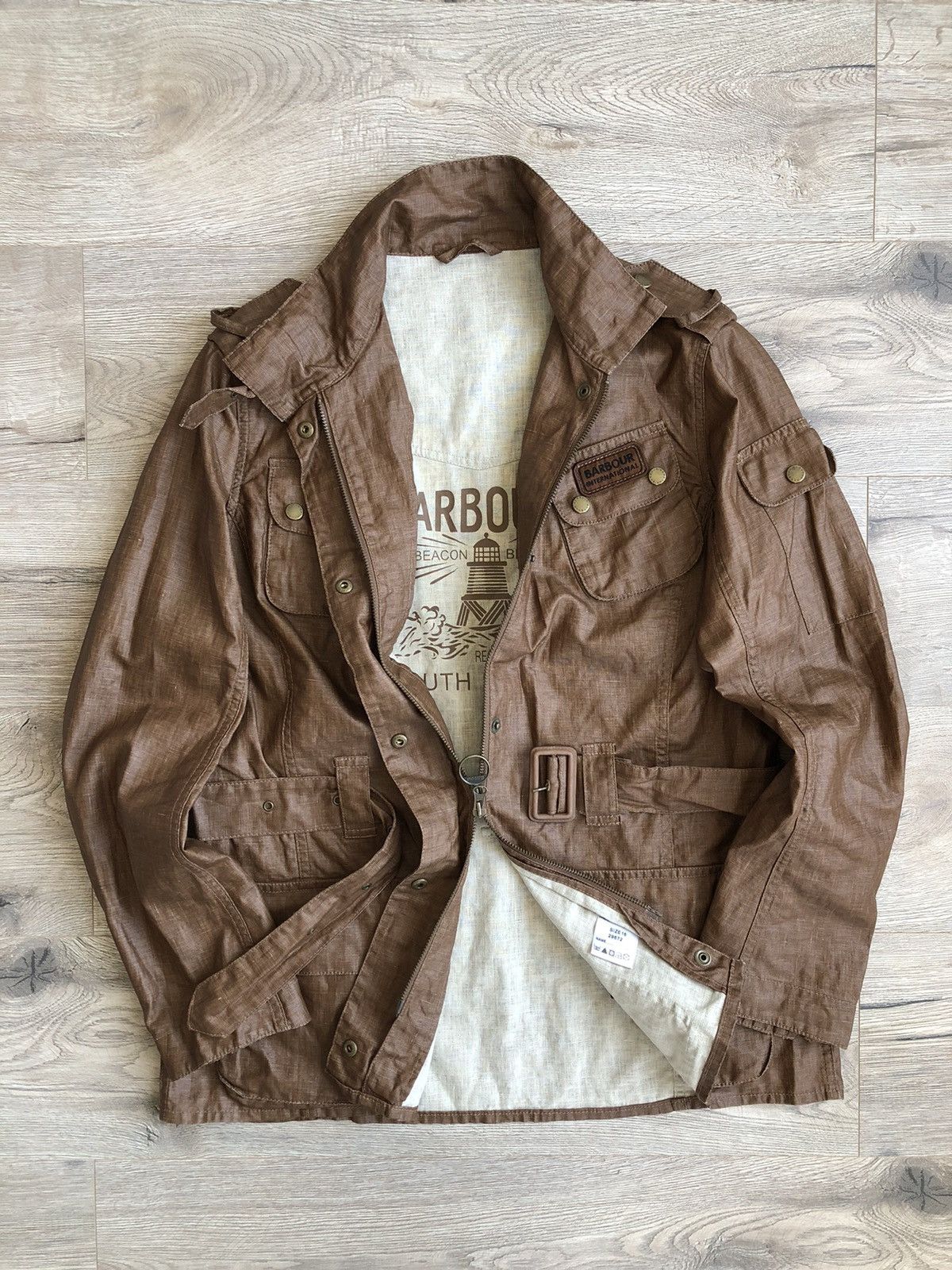 image of Barbour Duralinen International Coated Jacket Vintage in Brown, Women's (Size XL)