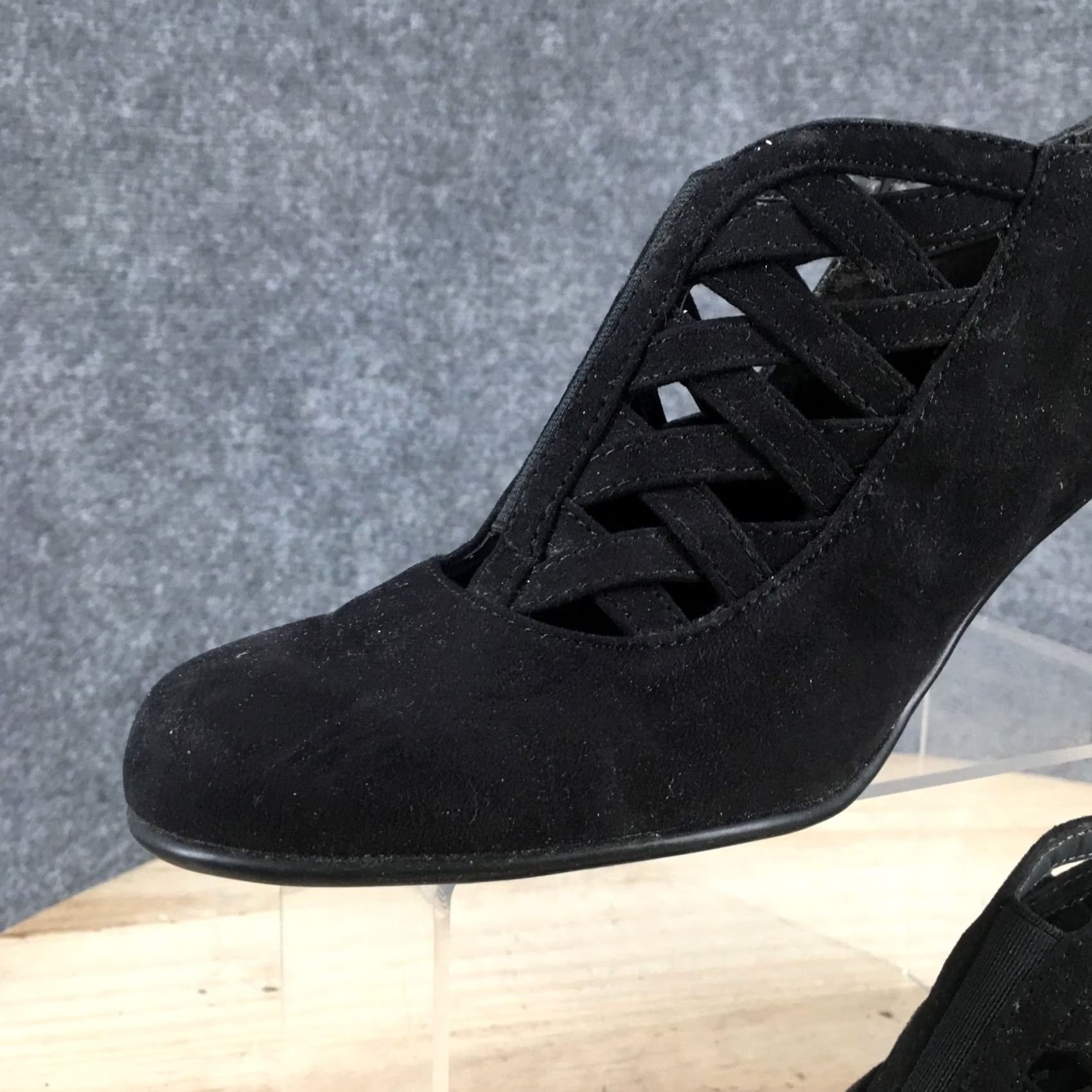 Vintage Aerosoles Boots Womens 8.5 M Casual Slip On Low Ankle Bootie Black Fabric Heels Size US 9 / IT 39 - 5 Thumbnail