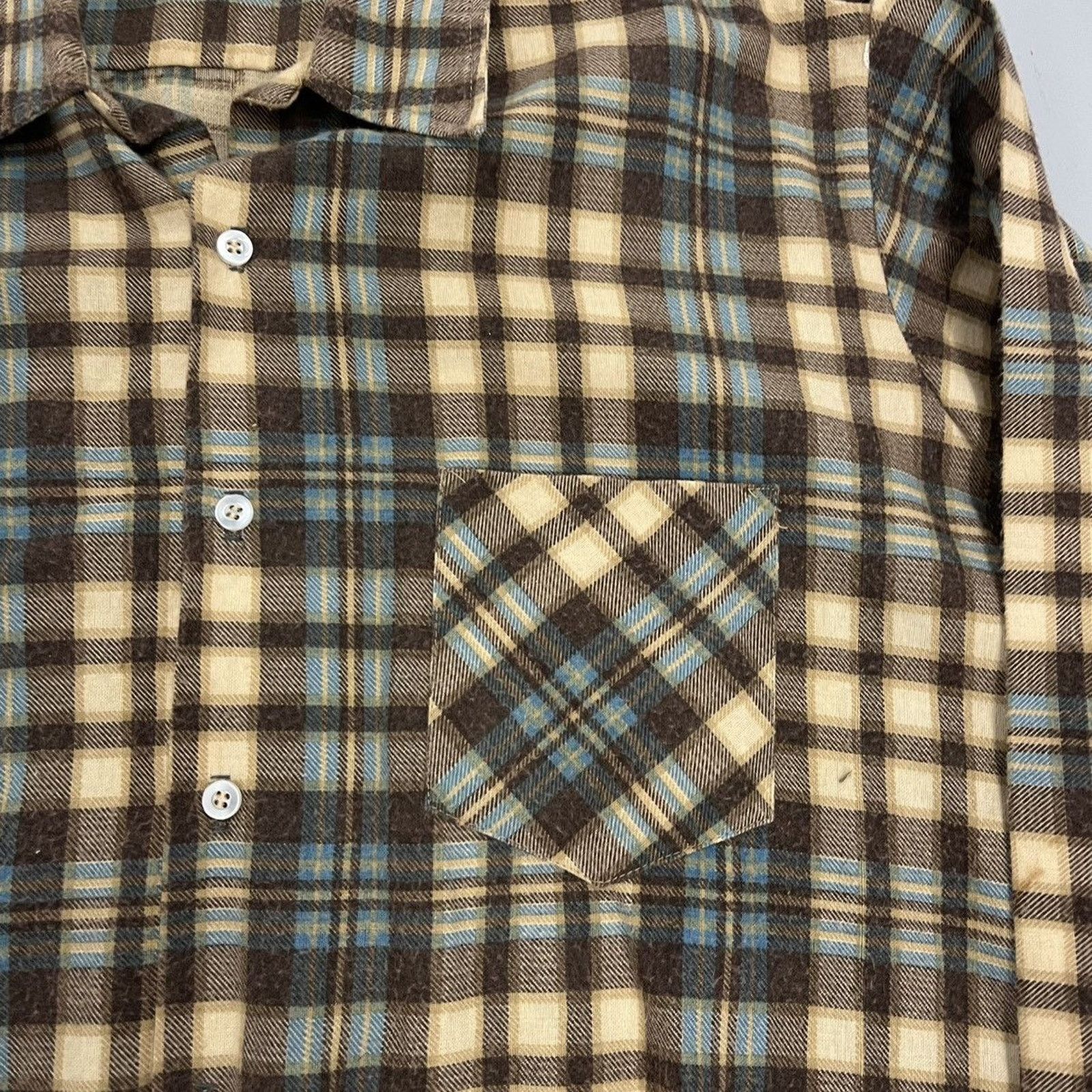 Other Vintage 70s Prest-Rite Brown/Blue Plaid Cotton Flannel Size US XL / EU 56 / 4 - 2 Thumbnail