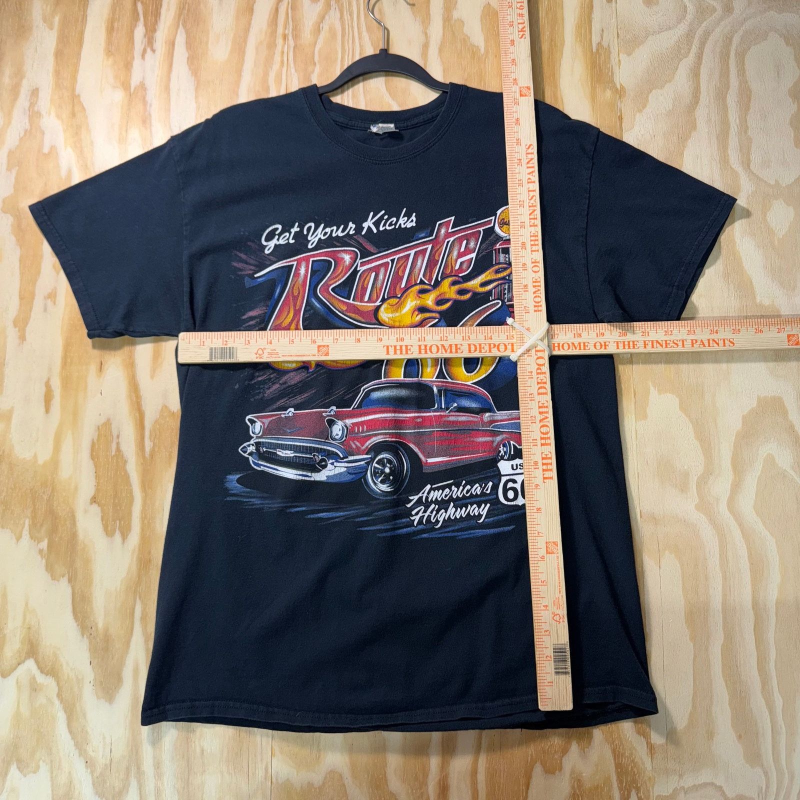 Gildan Vintage Y2K route 66 airbrush 00s classic car hot rod tshirt Size US L / EU 52-54 / 3 - 4 Thumbnail