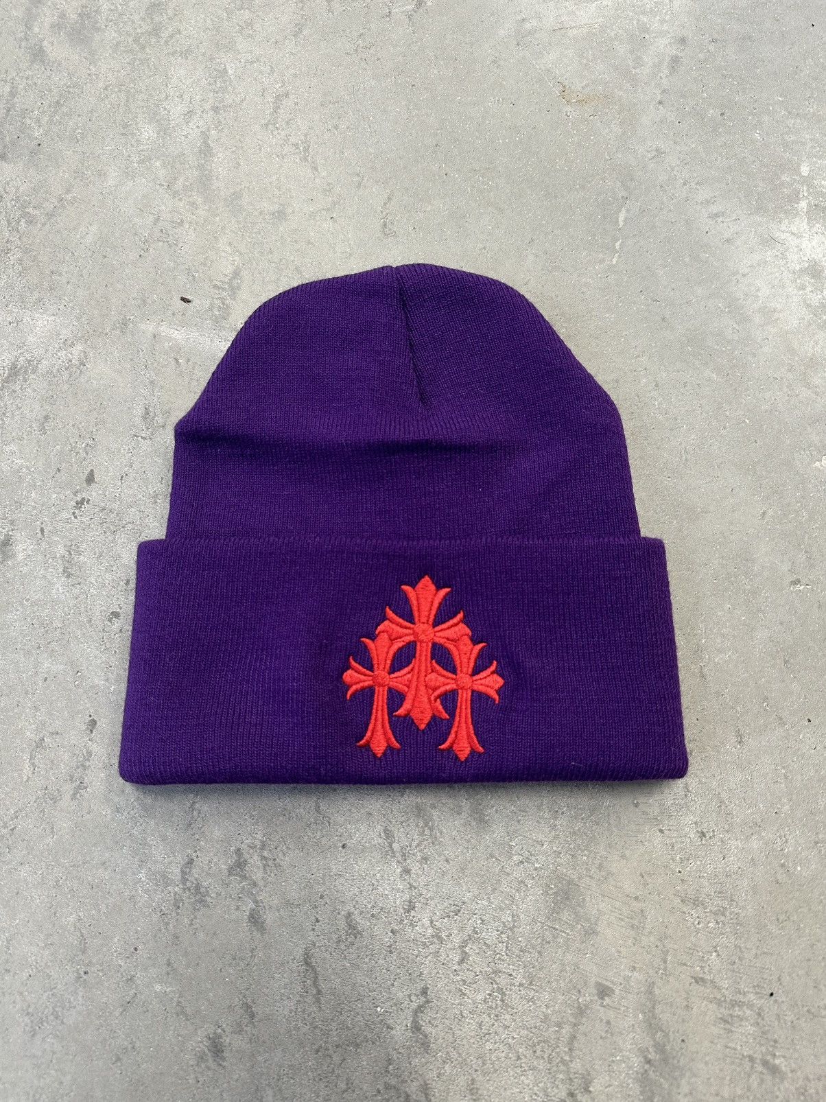 image of Chrome Hearts Triple Cross Beanie Purple Red, Men's