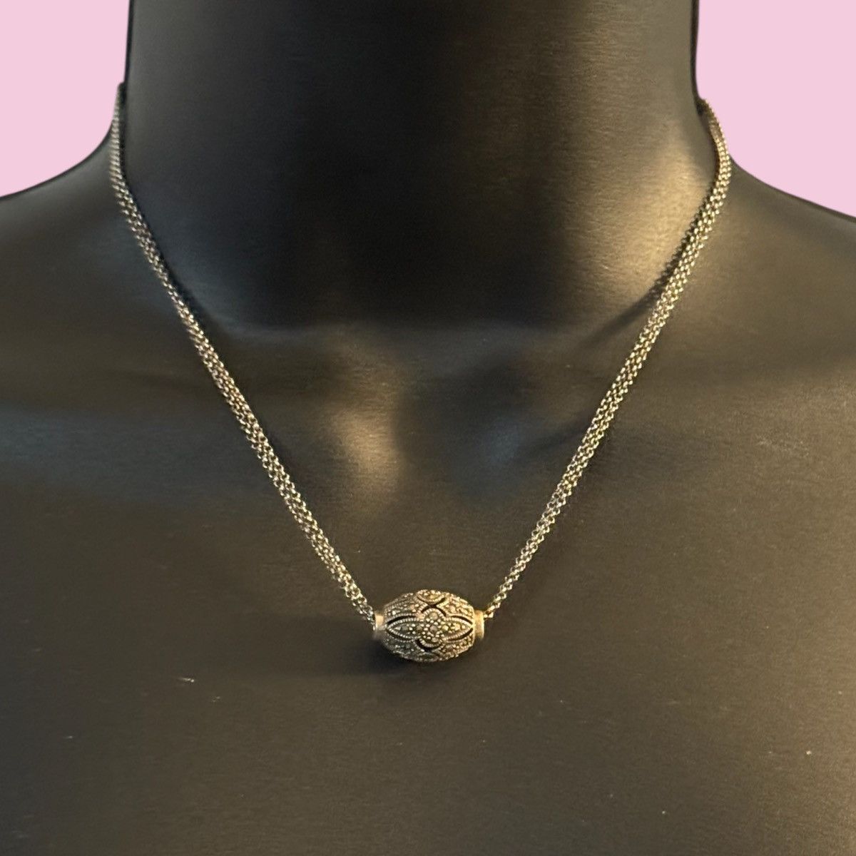 Other 925 silver double chain oval marcasite bead pendant necklace Size ONE SIZE - 1 Thumbnail
