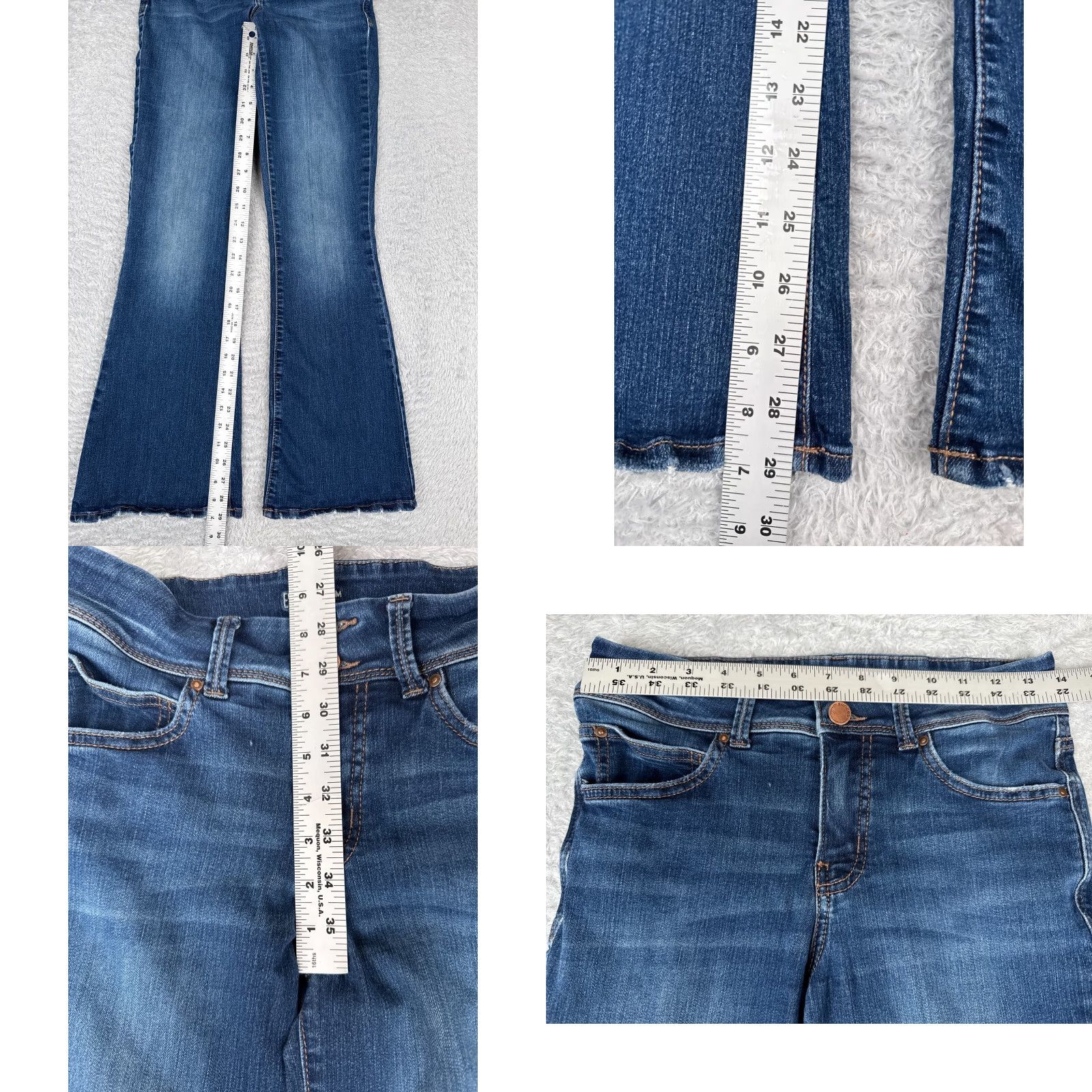 Vintage Maurices Jeans Womens 6 Blue Denim Flared Mid 27x29 5-Pocket Design Distressed Button Zipper Vintage No Size 28" / US 6 / IT 42 - 8 Thumbnail
