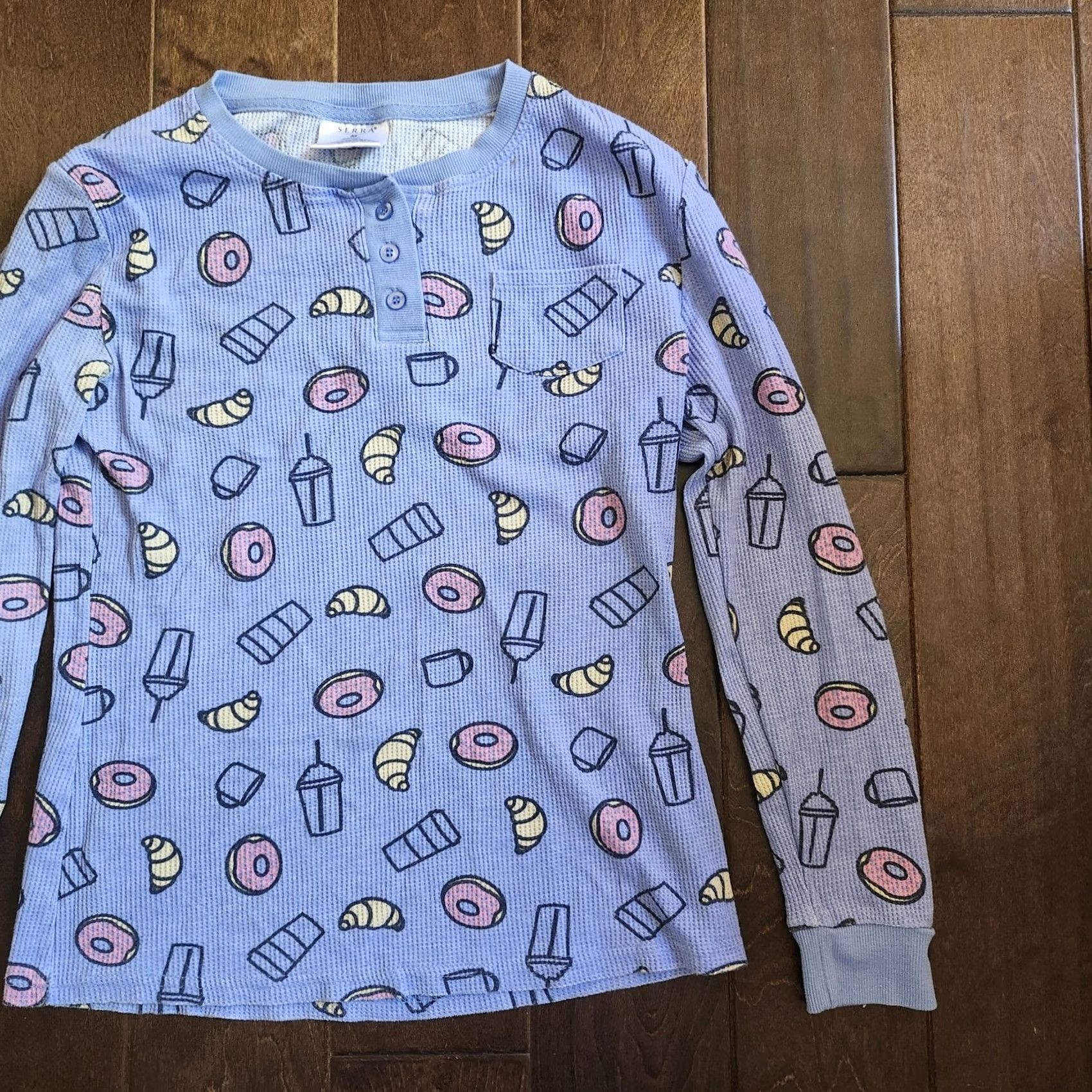Vintage Serra Women’s Junior Donut Croissant Coffee Sleepwear Set Long Sleeve Brown M Size M / US 6-8 / IT 42-44 - 3 Thumbnail