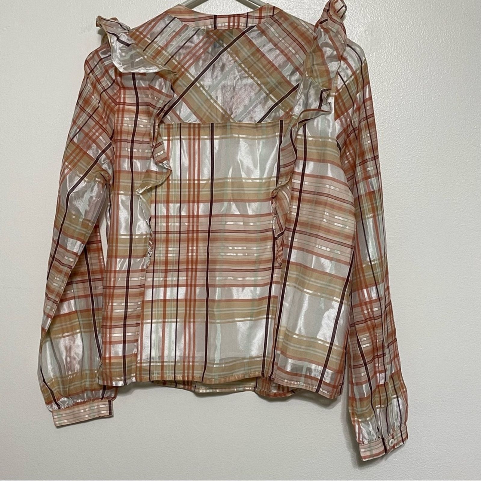 Anthropologie CURRENT AIR ANTHROPOLOGIE Pink Rose Plaid Blouse Size XS NWT Size XS / US 0-2 / IT 36-38 - 11 Thumbnail