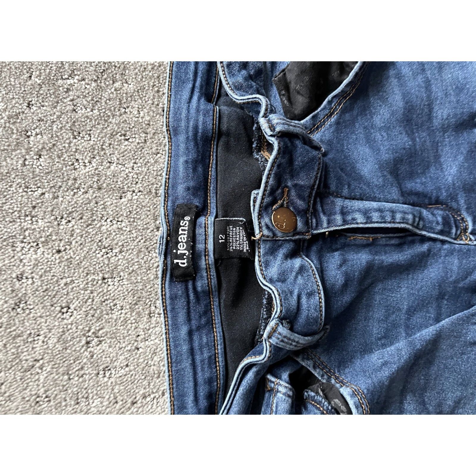 Vintage D.Jeans Womens Jeans Skinny Mid Rise Stretch Cotton Blend Solid Blue 12 Regular Belt Loops 5-Pocket Denim Size 34" / US 12 / IT 48 - 5 Thumbnail