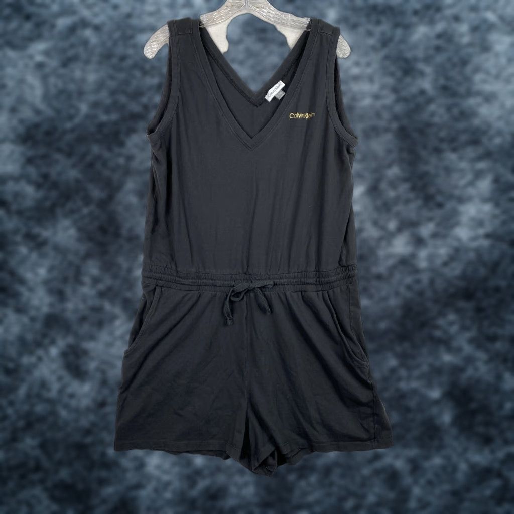 Calvin Klein Calvin Klein Romper Women XL Black Sleeveless Tie Waist Stretch Short Shortall Size 40" / US 18 - 1 Thumbnail