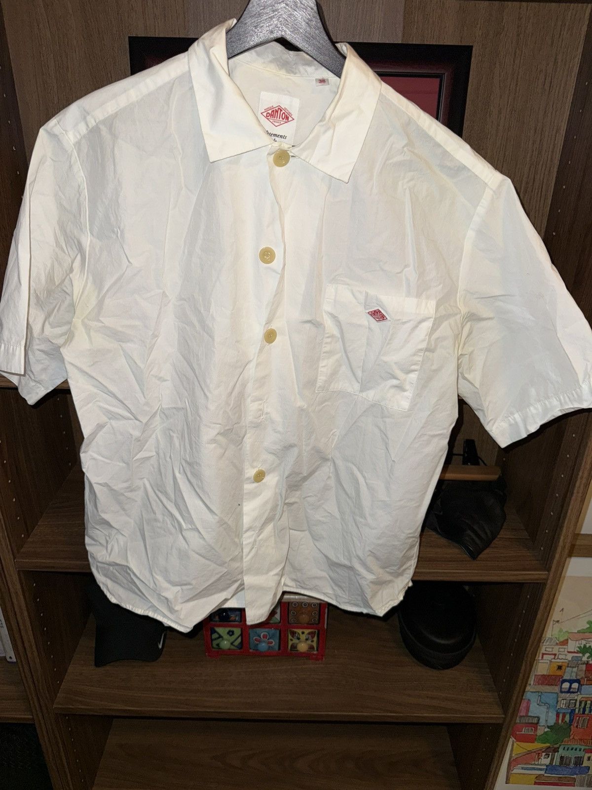 Danton White Short-Sleeve Work Shirt Made in Japan Size US S / EU 44-46 / 1 - 1 Thumbnail