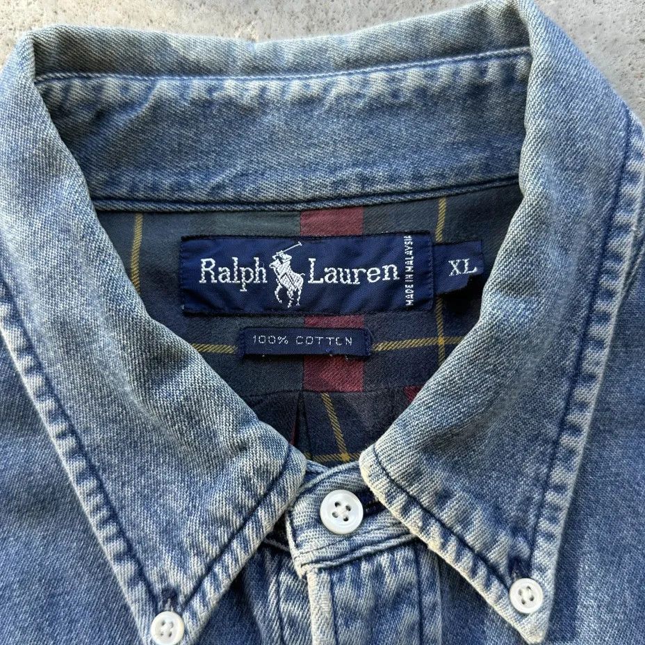 Polo Ralph Lauren Vintage Polo Ralph Lauren Denim Plaid Flannel Lined Shirt Size US XL / EU 56 / 4 - 3 Thumbnail