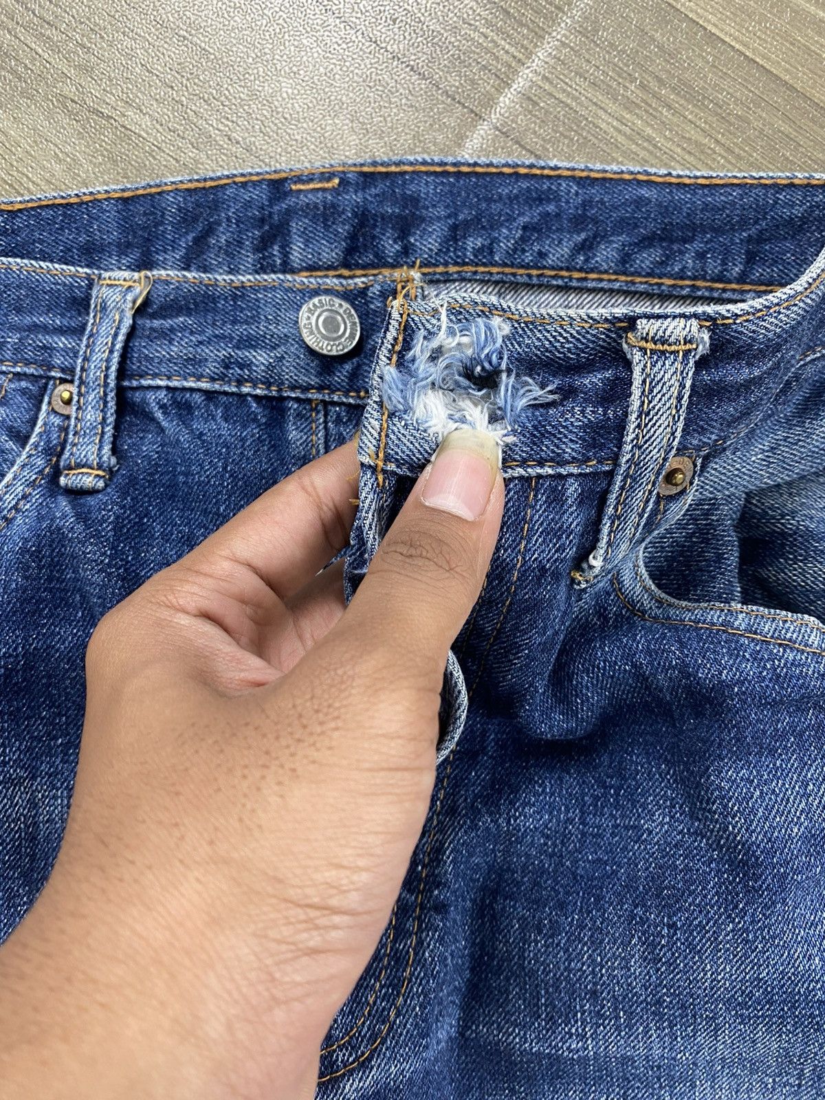 Denime 🇯🇵Vintage Denime Japan Selvedge Distressed Faded Blue Jeans Size US 30 / EU 46 - 10 Thumbnail
