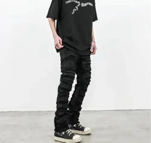 Jean Skinny Denim Jeans Heavy Destruction Ripped Size US 32 / EU 48 - 2 Thumbnail
