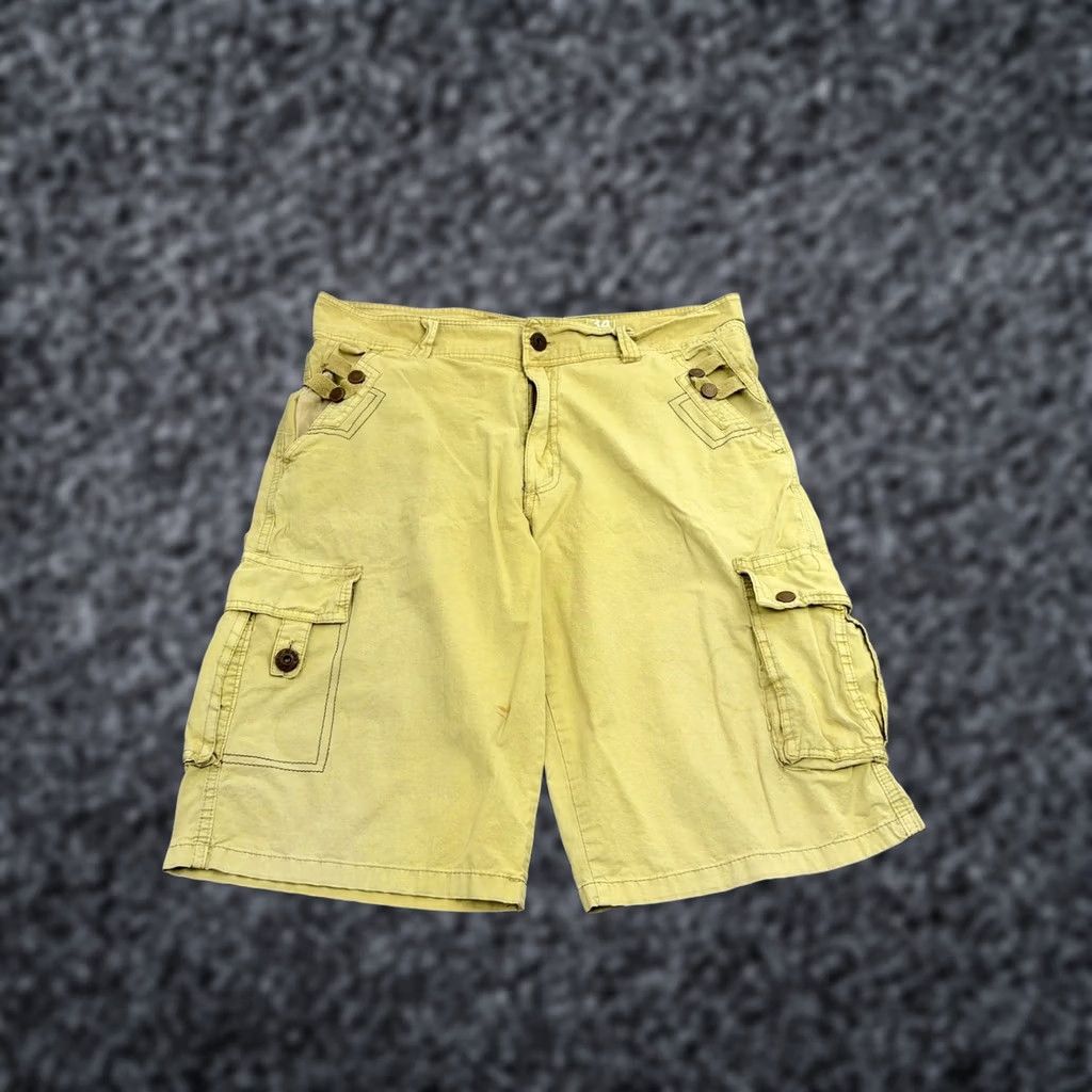 Vintage Old Skool Cargo Shorts Mens 34 Tan Cotton Baggy Pockets Skater Y2K Streetwear Size US 37 - 1 Thumbnail