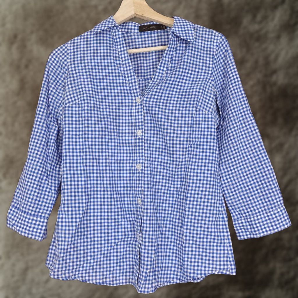 Vintage THE LIMITED Blue Gingham Check Button-Up Shirt Womens XS Long Sleeve Casual Size XS / US 0-2 / IT 36-38 - 1 Thumbnail