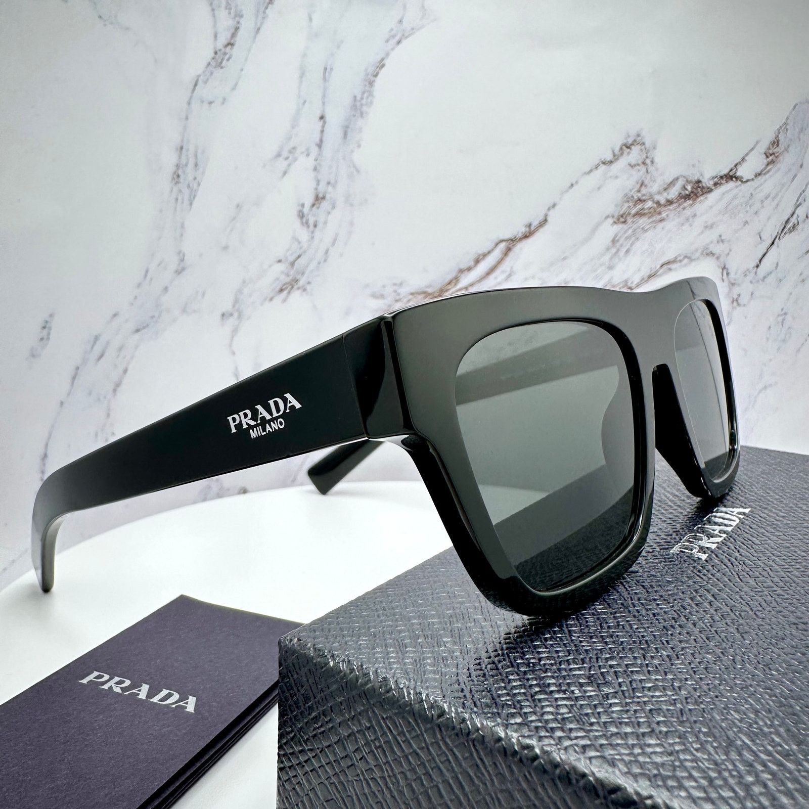 Prada NEW PRADA Sunglasses Black Square Rectangle w/ Box & Case Size ONE SIZE - 4 Thumbnail