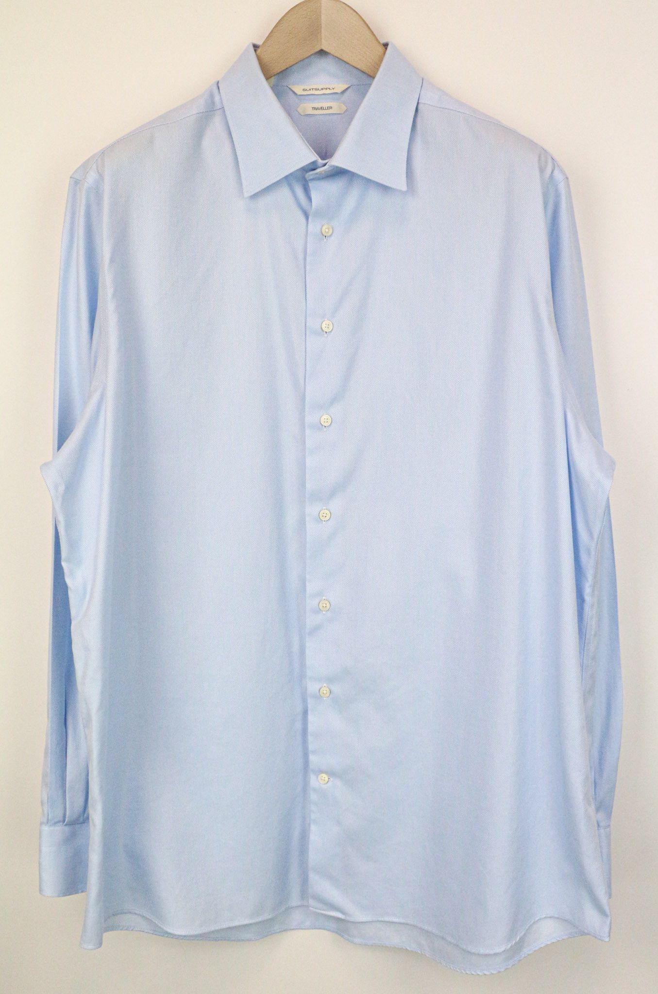 Suitsupply TRAVELLER 45/17 3/4 Blue Cotton Shirt 74782 Size US L / EU 52-54 / 3 - 1 Thumbnail