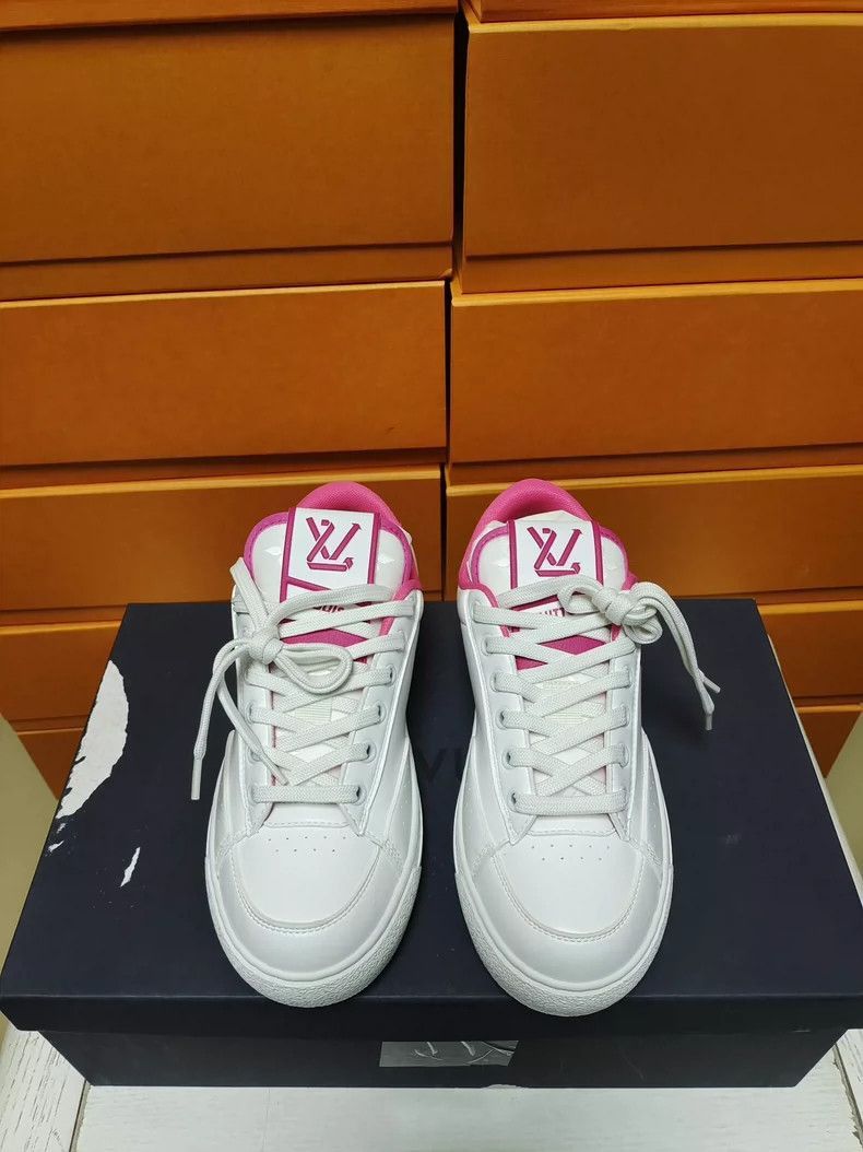 Louis Vuitton Louis Vuitton LV Women's White Sneakers with Pink Accents- Size US 5 / IT 35 - 3 Thumbnail