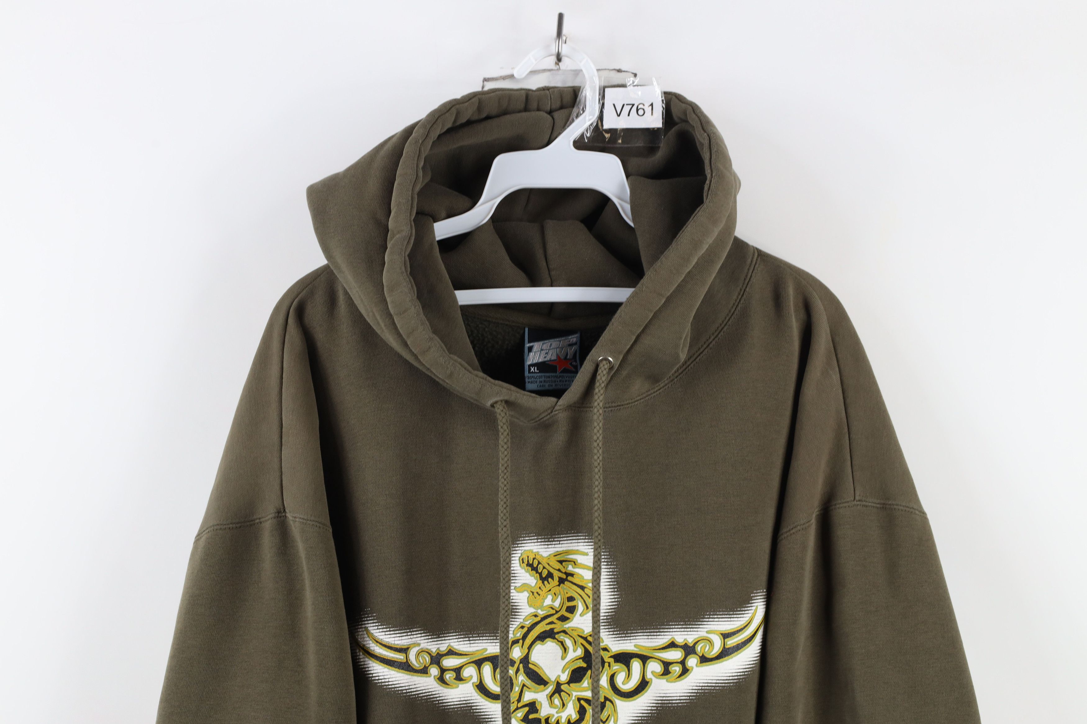 Vintage Vintage Y2K 2001 Streetwear Dragon Skull Tribal Hoodie Green Size US XL / EU 56 / 4 - 2 Thumbnail