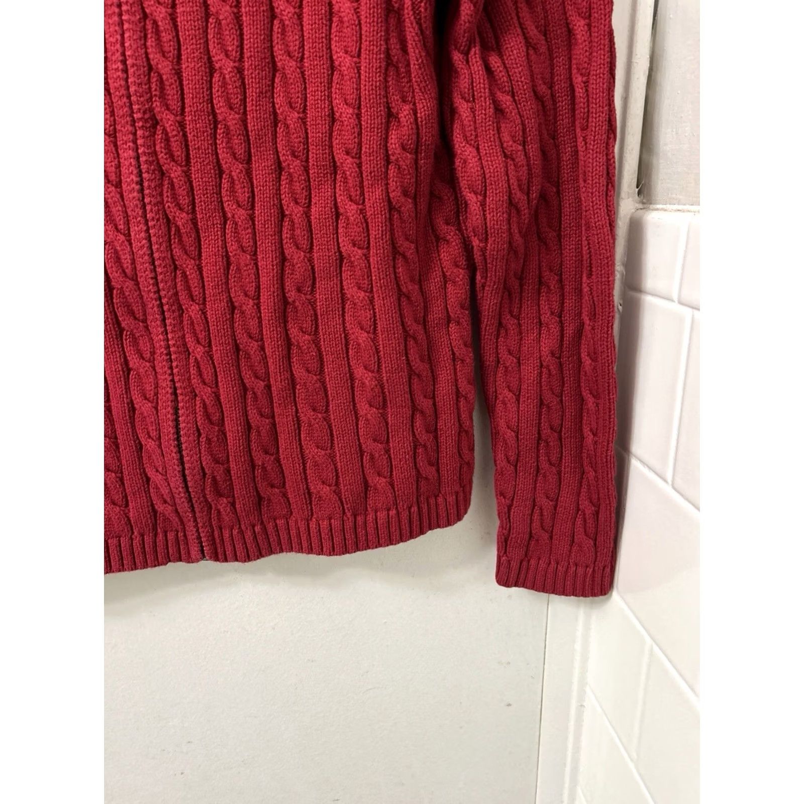 Vintage LL Bean Sweater Cardigan Womens Size M Red Full Zip Cable Knit Mock Neck Long Sleeve 0FBH1 Size M / US 6-8 / IT 42-44 - 5 Thumbnail