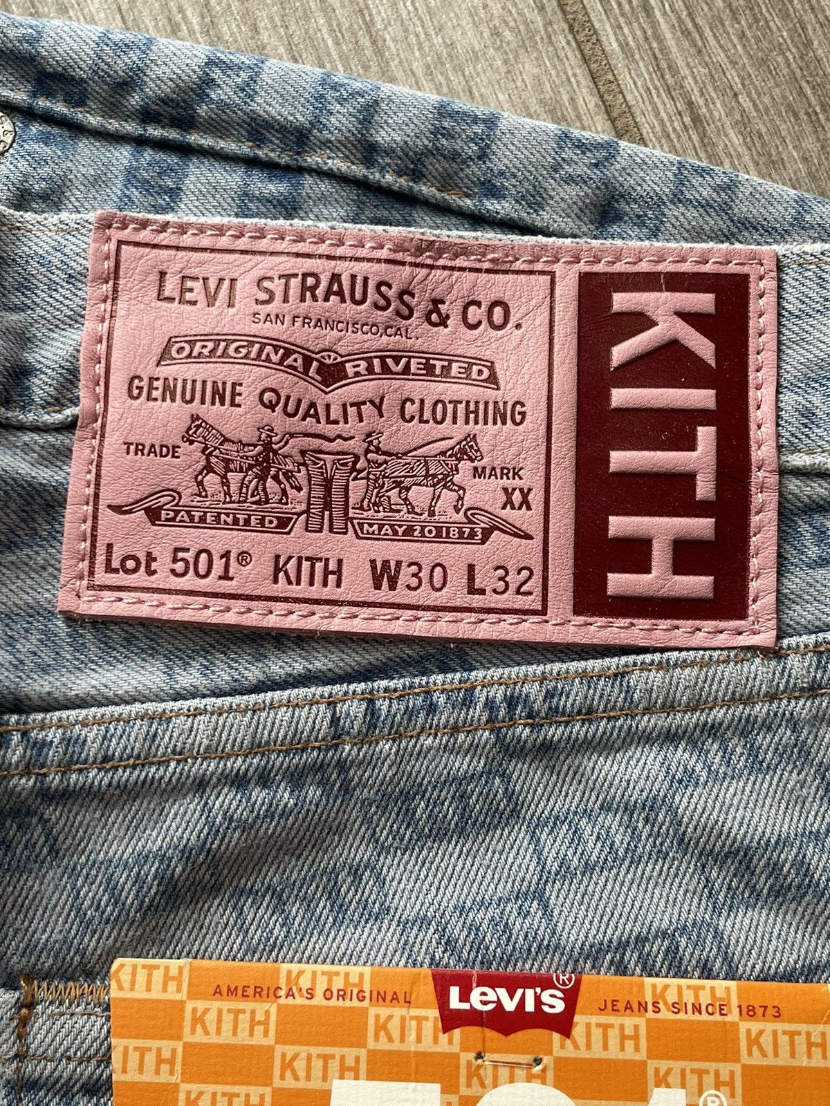 Kith × Levi's Kith x Levis salt bleached AOP 501 jeans | Grailed
