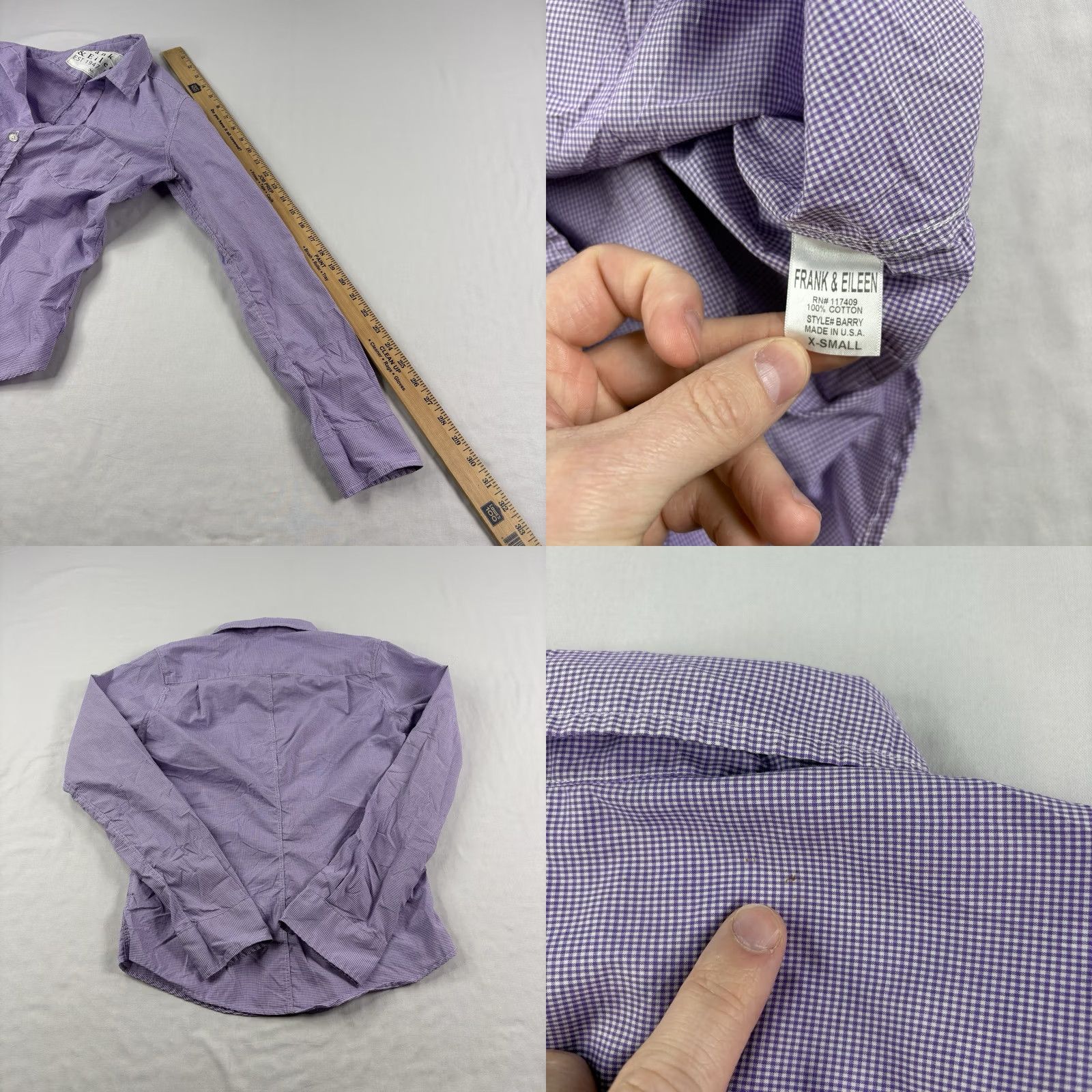 Vintage Frank & Eileen Shirt Womens XS Purple Gingham Check Button-Up Cotton Size XS / US 0-2 / IT 36-38 - 8 Thumbnail