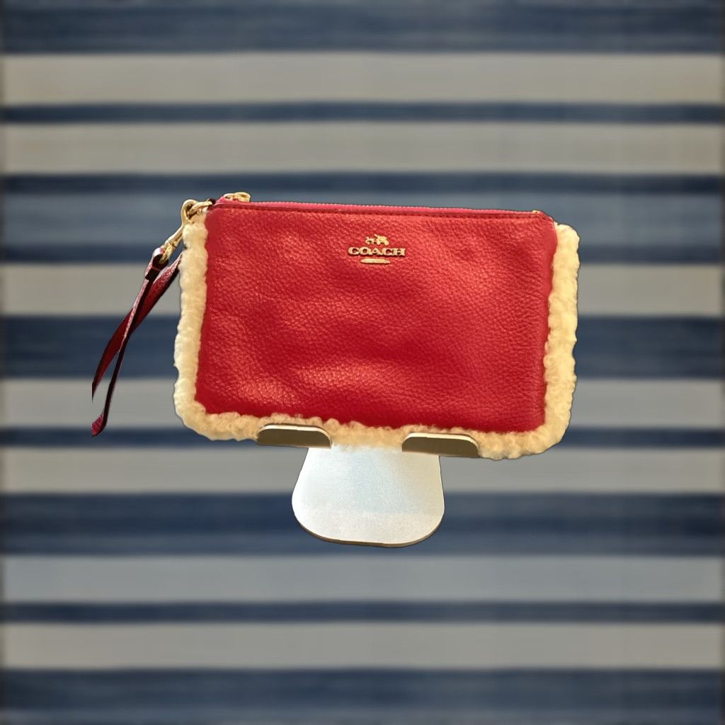 Vintage Coach Leather Zip Wristlet Pouch Pink 7" X 4.25" Wristlet Women's Leather Strap 5.5" Zip Closure Shearling Accent Pouch Case