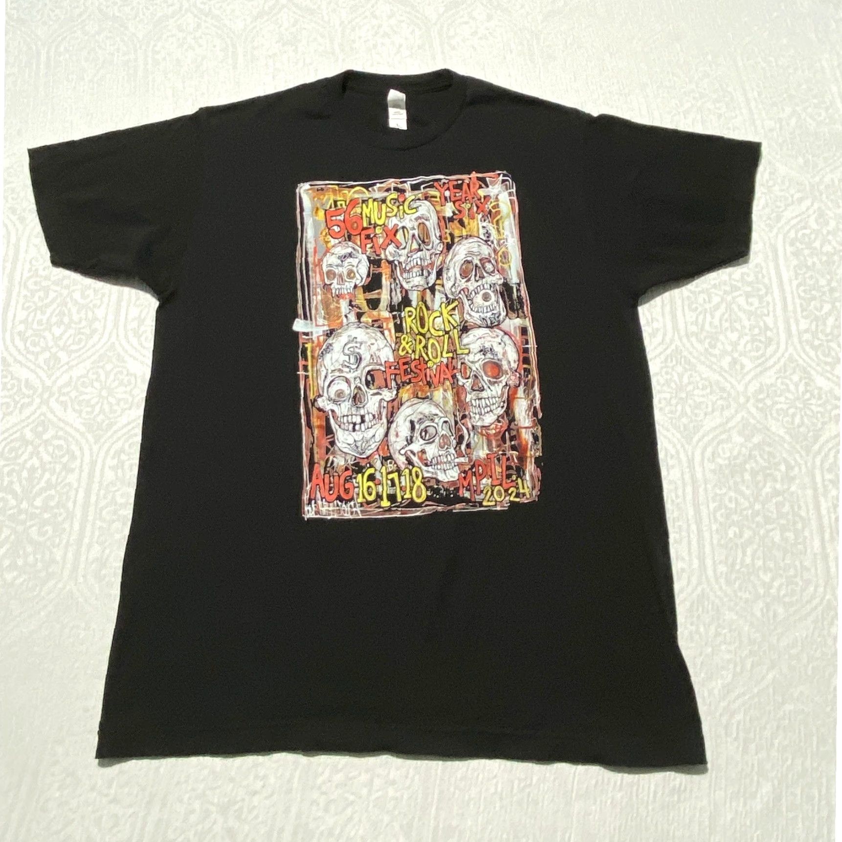 Tultex Tulttex Rock and Roll Festival Skull Graphic T Shirt Black Large Size US L / EU 52-54 / 3 - 2 Thumbnail