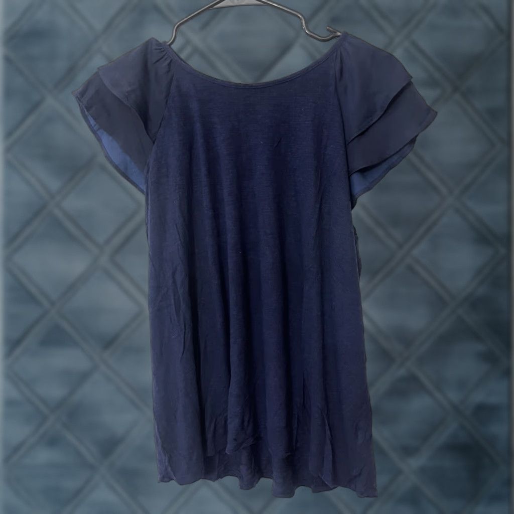 Gap GAP Blouse Shirt Womens Sleeveless Navy Blue Back Pleated Fringe Cotton Polyester Rayon Front Back Round Neck Pullover Regular Size M Size M / US 6-8 / IT 42-44 - 1 Thumbnail