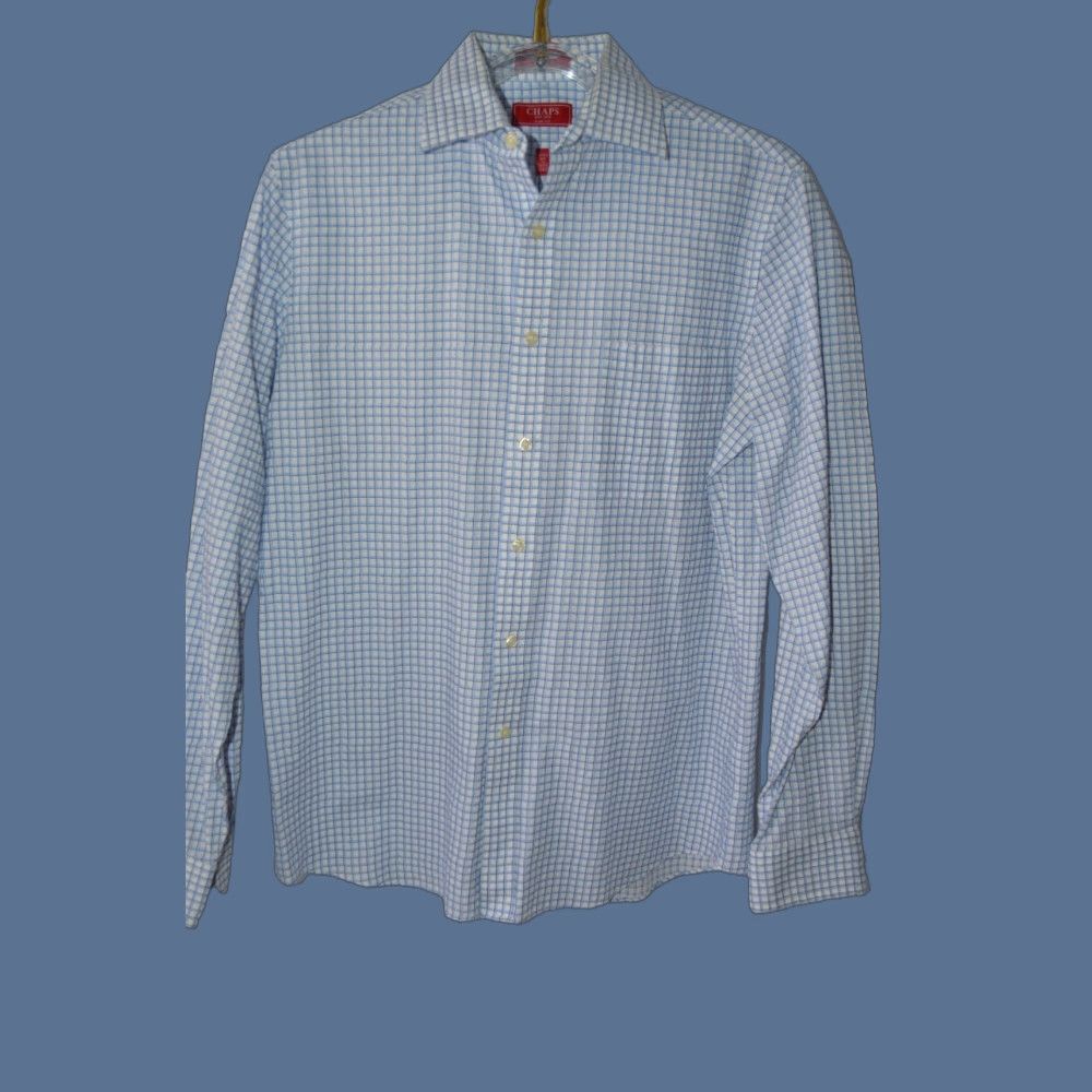 Chaps Chaps Slim Fit Shirt 16 Blue Check Cotton Blend Dress Shirt Long Sleeve Button Collared 34/35 Mens Size US L / EU 52-54 / 3 - 1 Thumbnail