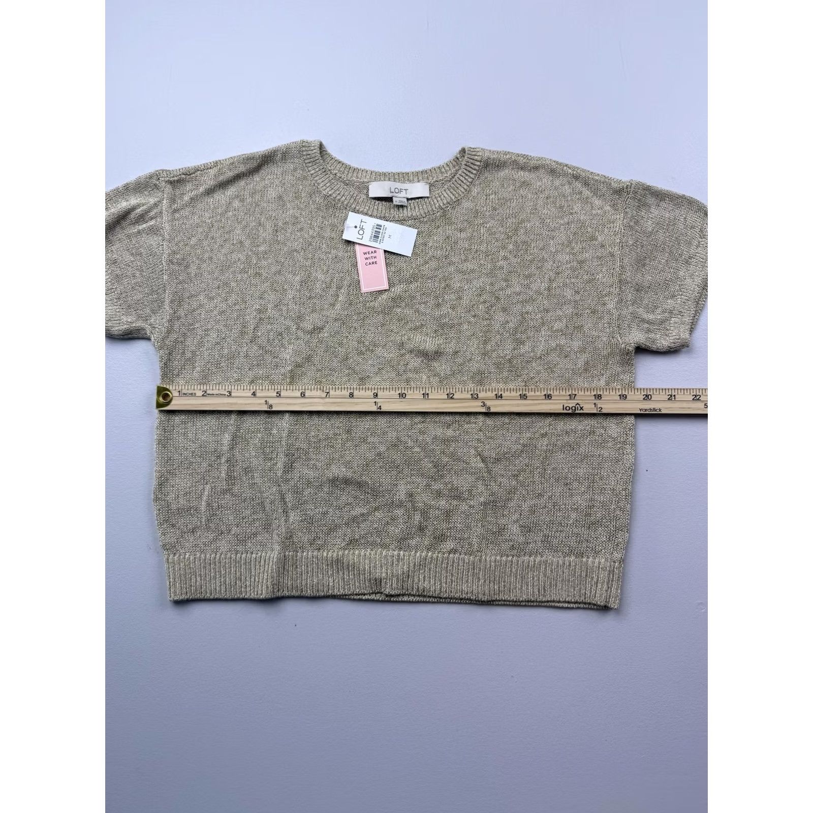 Loft LOFT Women’s Short Sleeve Beige Crew Neck Lightweight Metallic Knit Pullover Sweater M - Casual Spring Size M / US 6-8 / IT 42-44 - 6 Thumbnail