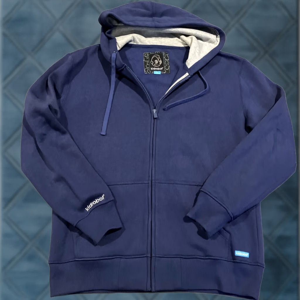 Logo 7 VINTAGE Kidrobot Hoodie Full Zip Up Inverted Logo Men's Large Blue Graphic Print Hooded Pockets Size US L / EU 52-54 / 3 - 1 Thumbnail