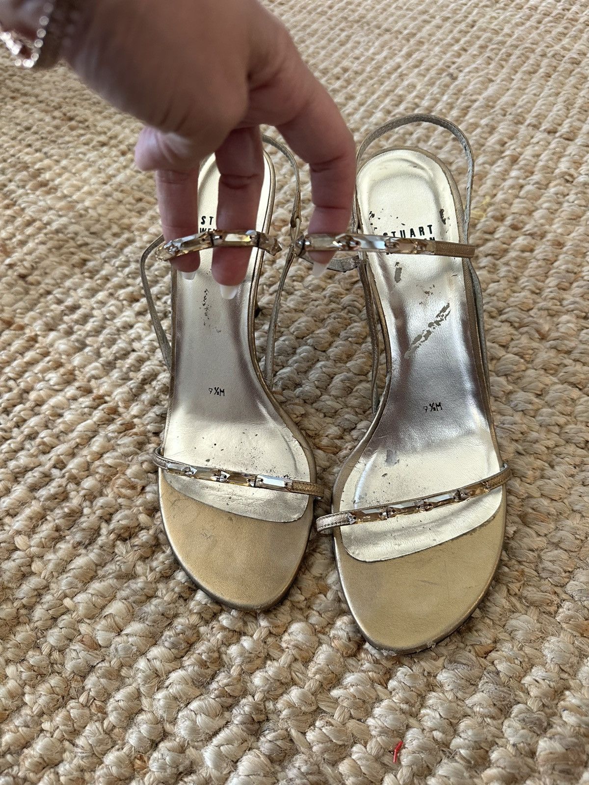 Stuart Weitzman STUART WEITZMAN Gold Crystal Baguette Strappy Slingback Heel Size US 9.5 / IT 39.5 - 2 Thumbnail