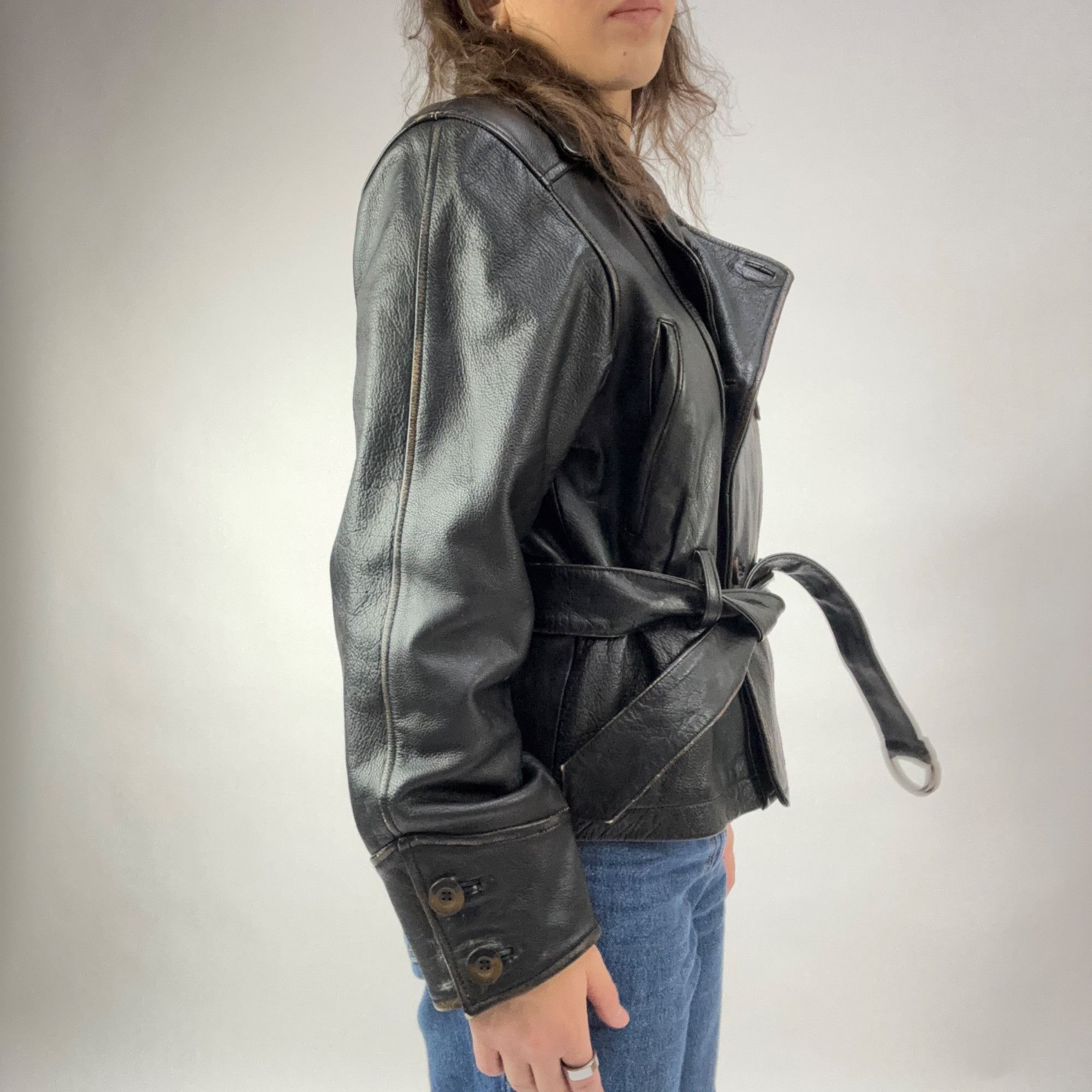 Vintage S - Vintage Colebrook Motorcycle Leather Jacket w Belt Size S / US 4 / IT 40 - 2 Thumbnail