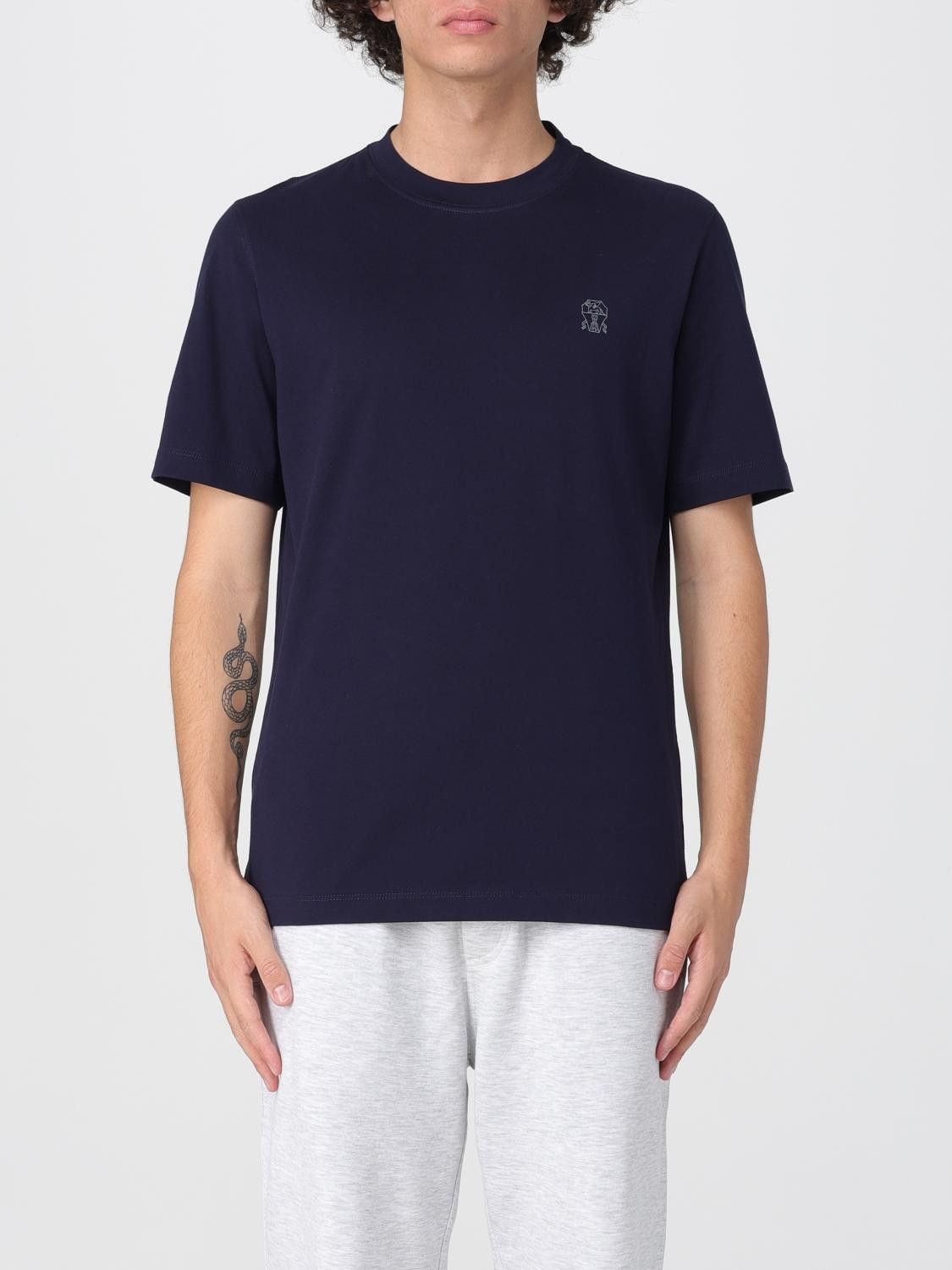 Tシャツ・カットソー BRUNELLO CUCINELLI Striped linen stretch jersey t-shirt Blu Brunello Cucinelli Striped Linen Stretch Jersey T-shirt In