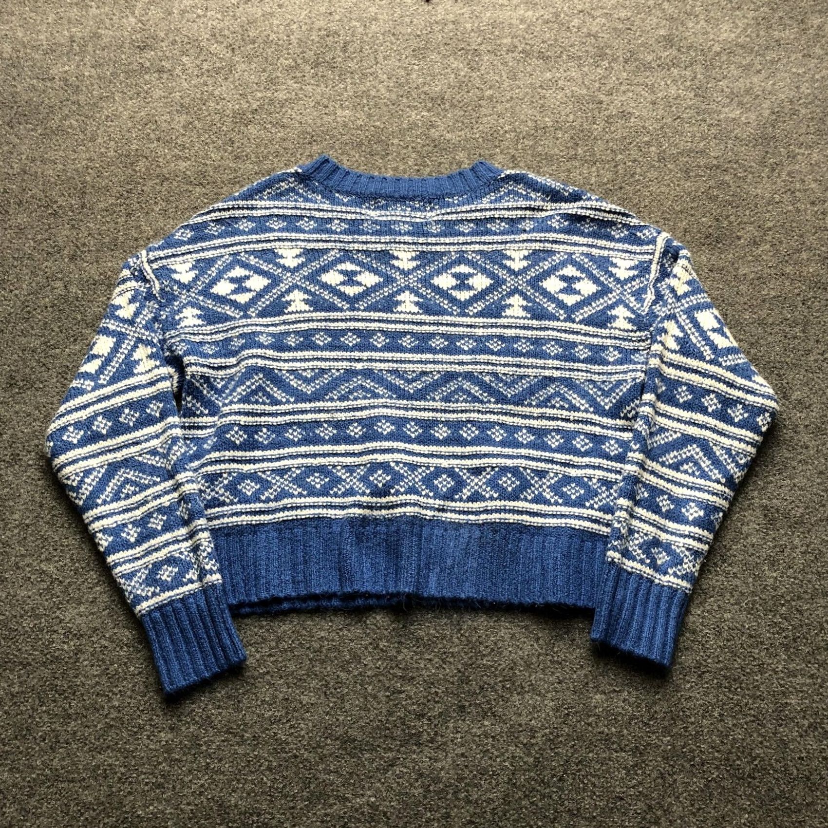 Vintage American Eagle Womens Small Blue Fair Isle Knit Crewneck Pullover Cozy Size S / US 4 / IT 40 - 5 Thumbnail