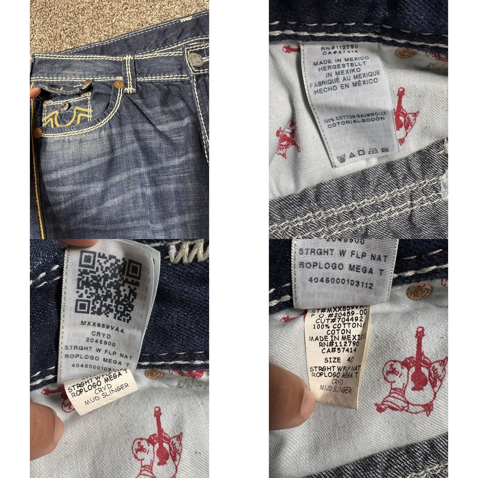 True Religion VINTAGE True Religion Mega T Flap Jeans Mens 40x34 Straight Nat Thick Stitch Mud Slinger Denim 5-Pocket Mens Size US 40 / EU 56 - 8 Thumbnail