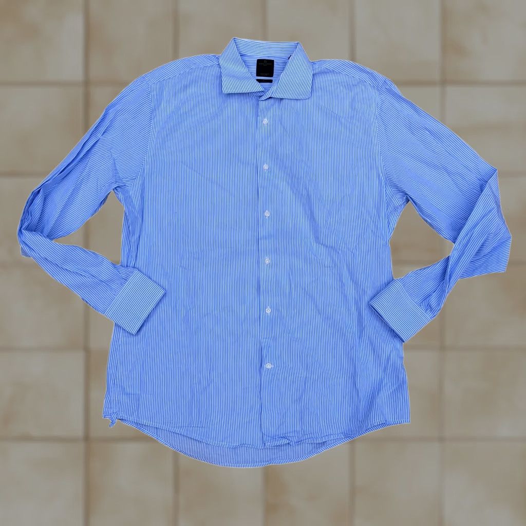 Vintage Doppleganger ROMA Dress Shirt Men's Slim Fit 43 Blue Striped Collared Button Size 46R - 1 Thumbnail