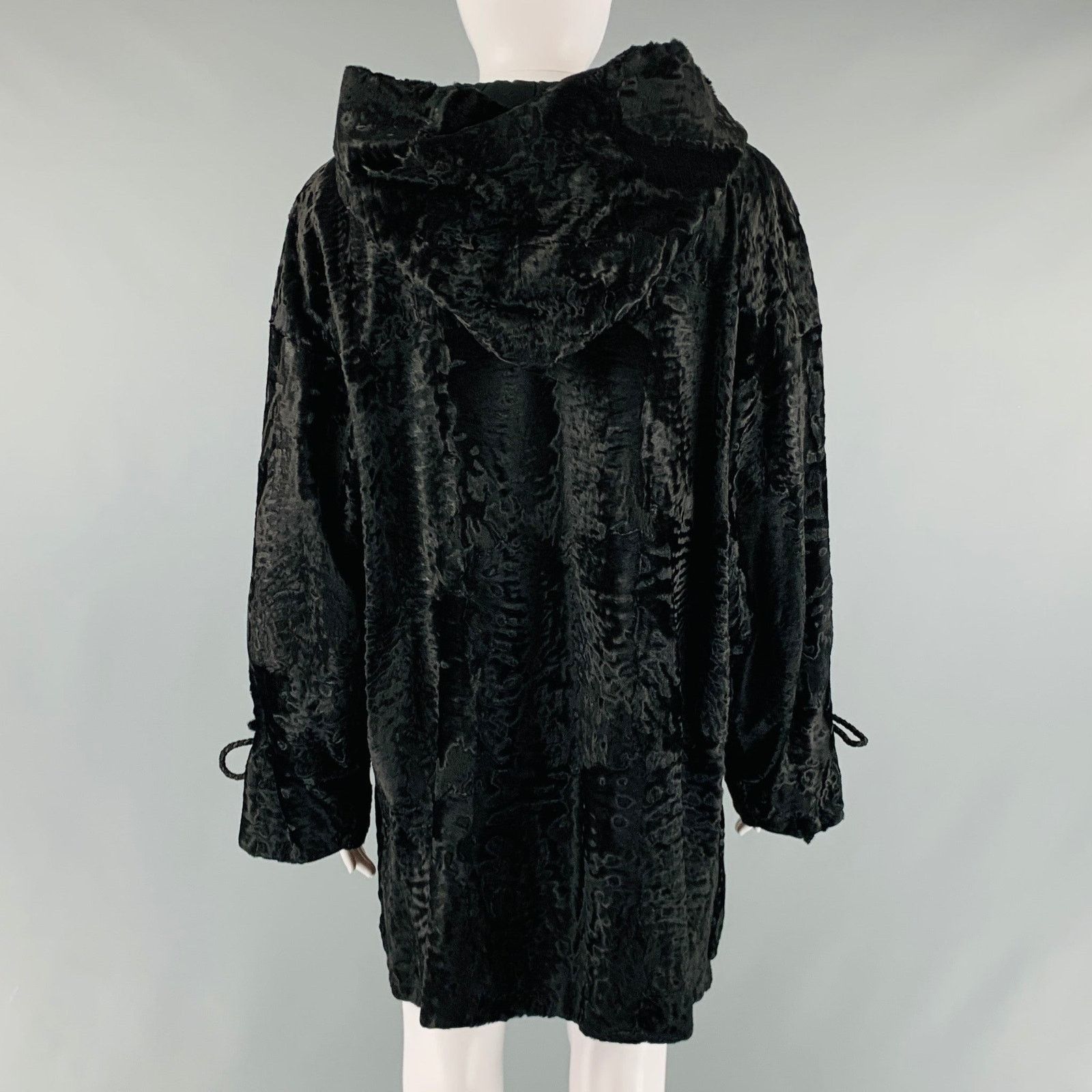 I. Magnin GALANOS Size M Black Hooded Coat Size M / US 6-8 / IT 42-44 - 4 Thumbnail