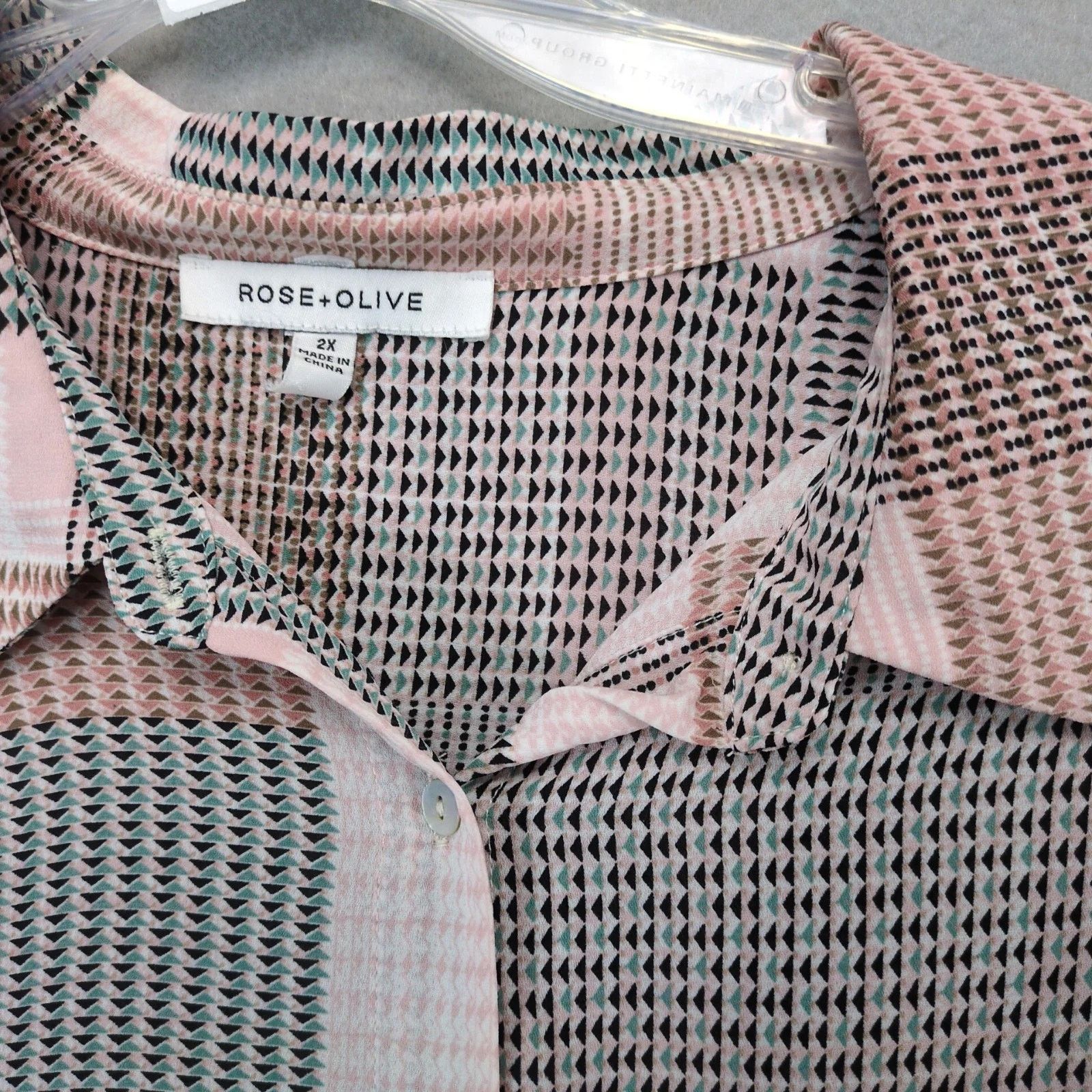 Other Rose & Olive Geometric Patchwork Print Button Up Shirt 2X Size XXL / US 16-18 / IT 52-54 - 2 Thumbnail