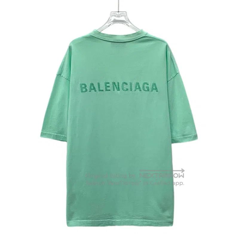 Balenciaga Balenciaga Teal Logo Letter Embroidered Cotton Round Neck Size US L / EU 52-54 / 3 - 2 Thumbnail