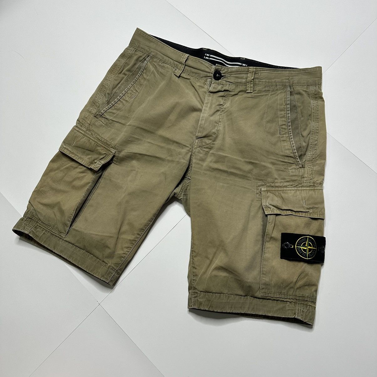 image of Massimo Osti x Stone Island Cargo Shorts in Olive, Men's (Size 30)