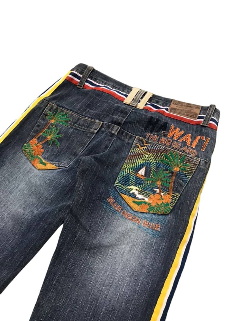 Hysteric Glamour Vintage Blue Moon Blue Striped Hawaii Embroidery Jeans Size US 33 - 11 Thumbnail