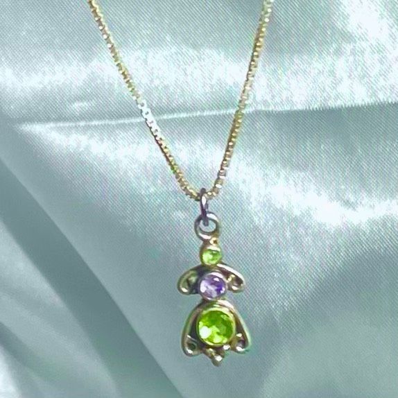 ADS# Sterling 925 Silver Necklace w/ Peridot Gem Accents
