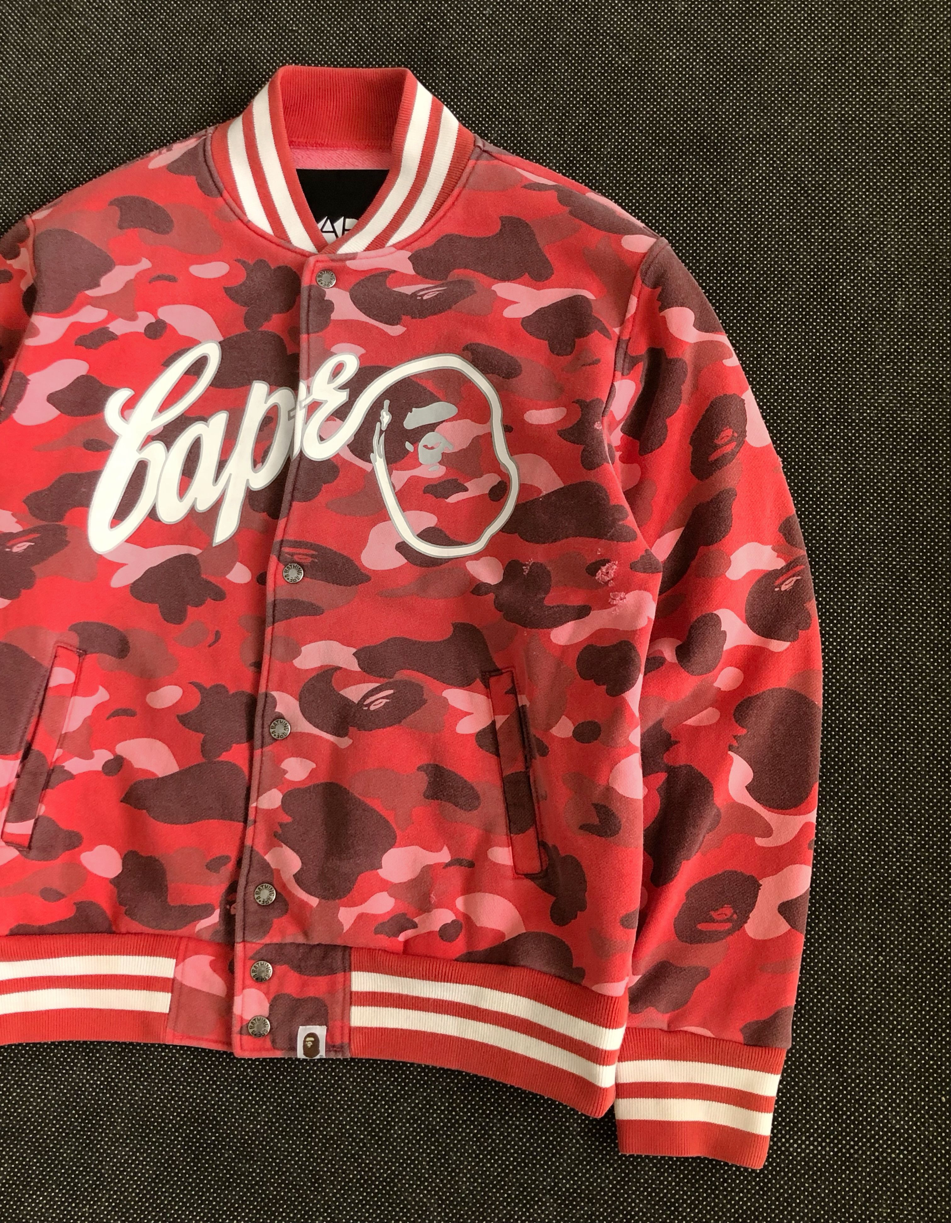 Bape RARE🔥BAPE OG RED CAMO SWEAT VARSITY JACKET Size US L / EU 52-54 / 3 - 5 Thumbnail
