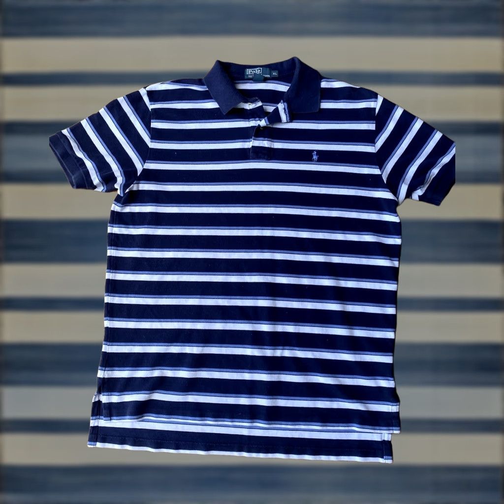 Polo Ralph Lauren VINTAGE Polo Ralph Lauren Yacht Club Striped Polo Shirt Mens XL Blue 90s Polo RL-67 Yacht Club Size US XL / EU 56 / 4 - 1 Thumbnail
