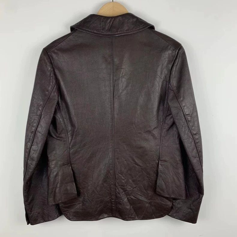 Y's Y's Leather jacket in brown asymmetric design jacket Size US L / EU 52-54 / 3 - 5 Thumbnail