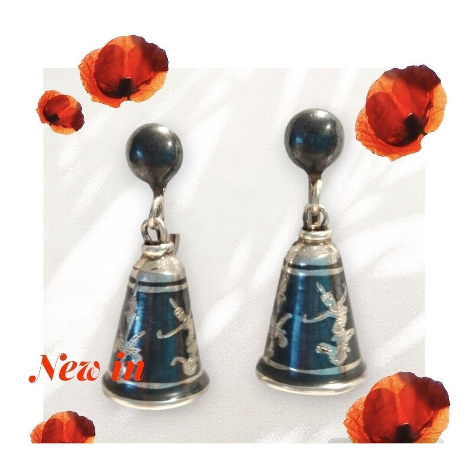 The Unbranded Brand 925 Sterling Silver Vintage Siam Bell Screw Back Earrings Size ONE SIZE - 4 Thumbnail