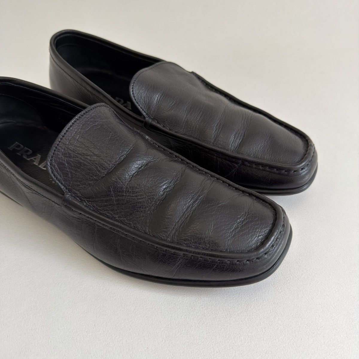 Prada Tumbled Black Leather ‘Low Profile’ Loafers Size US 9 / EU 42 - 4 Thumbnail
