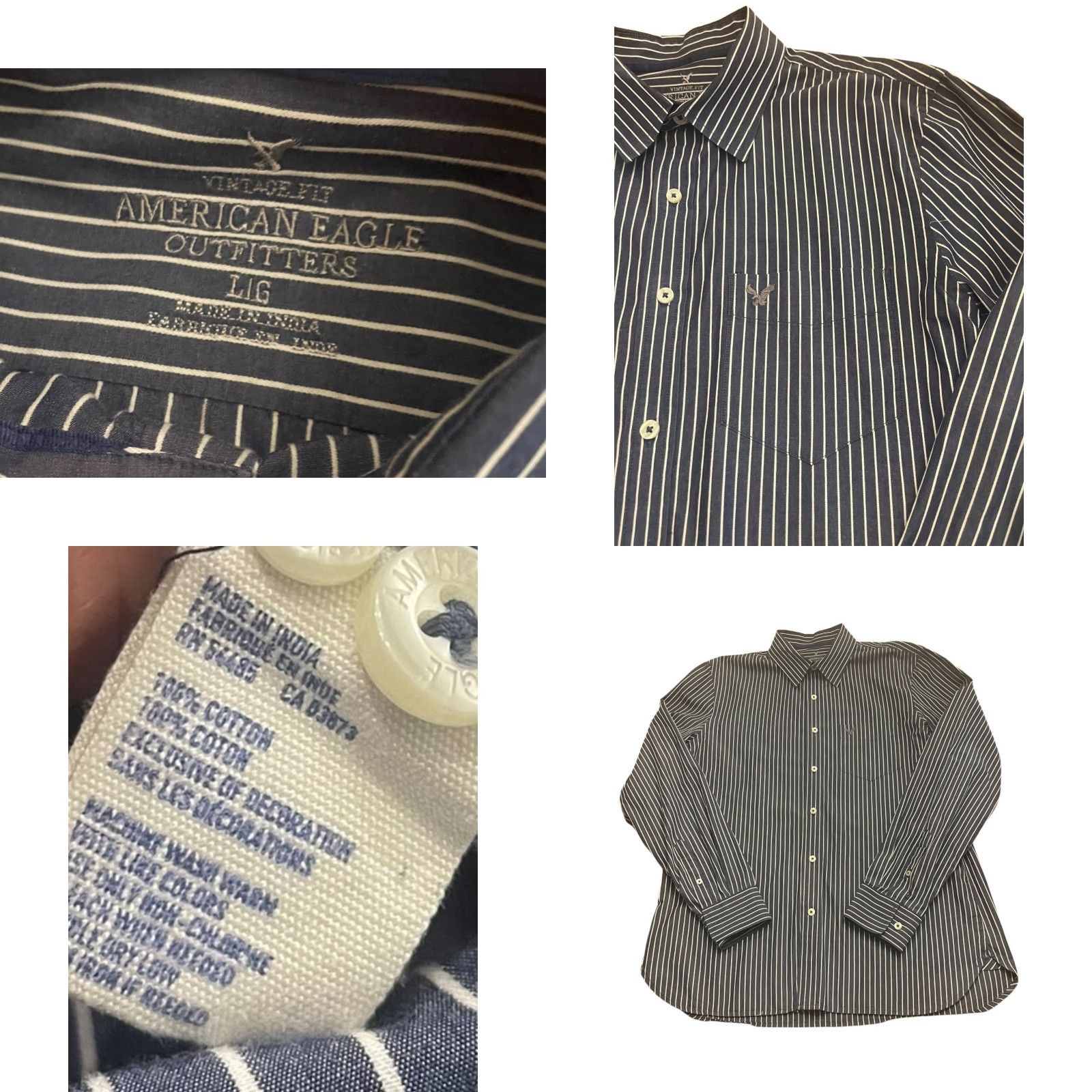 American Eagle Outfitters American Eagle Outfitters Striped Button Up Shirt Mens Large Blue Size US L / EU 52-54 / 3 - 8 Thumbnail