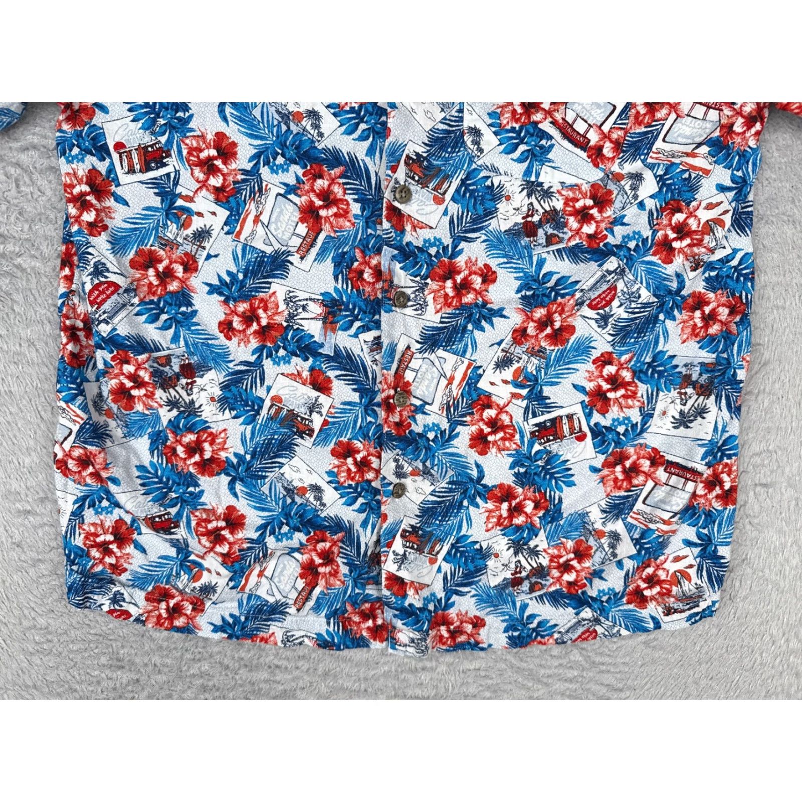 George George Button-Up Shirt Adult Medium White Floral Hawaiian Rayon Casual Mens Size US M / EU 48-50 / 2 - 5 Thumbnail